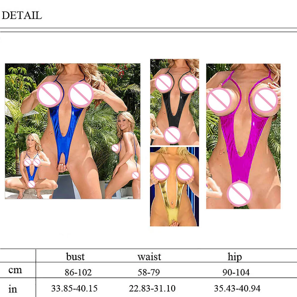 Слитное Эротическое нижнее белье из лакированной кожи с глубоким V-образным