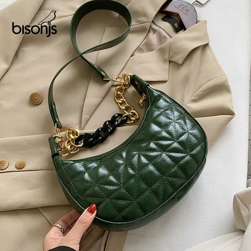 

BISONJS Luxury Designer 2020 Women Bags Fashion Chain Shoulder Bags Crossbody Hand Small Handbags Branded Female Purse New