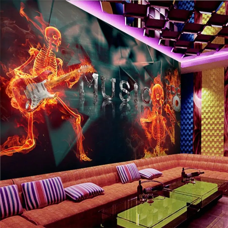 Пользовательские сумасшедшие музыкальные Поклонники пламя черепа фон роспись