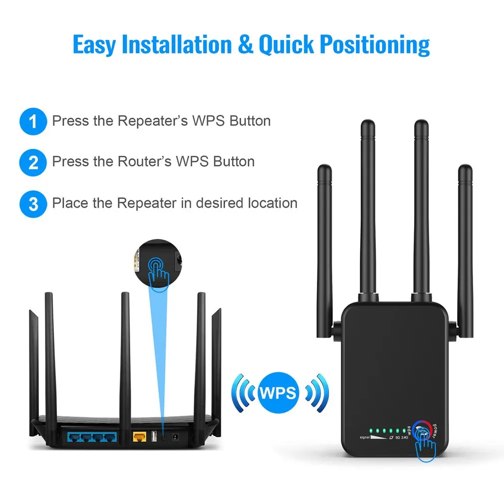 

Wifi Repeater Dual Band 2.4G 5.8GHz 1200Mbps Powerful Router Wifi Extender dbi Antenna Long Range Wlan WiFi Amplifier