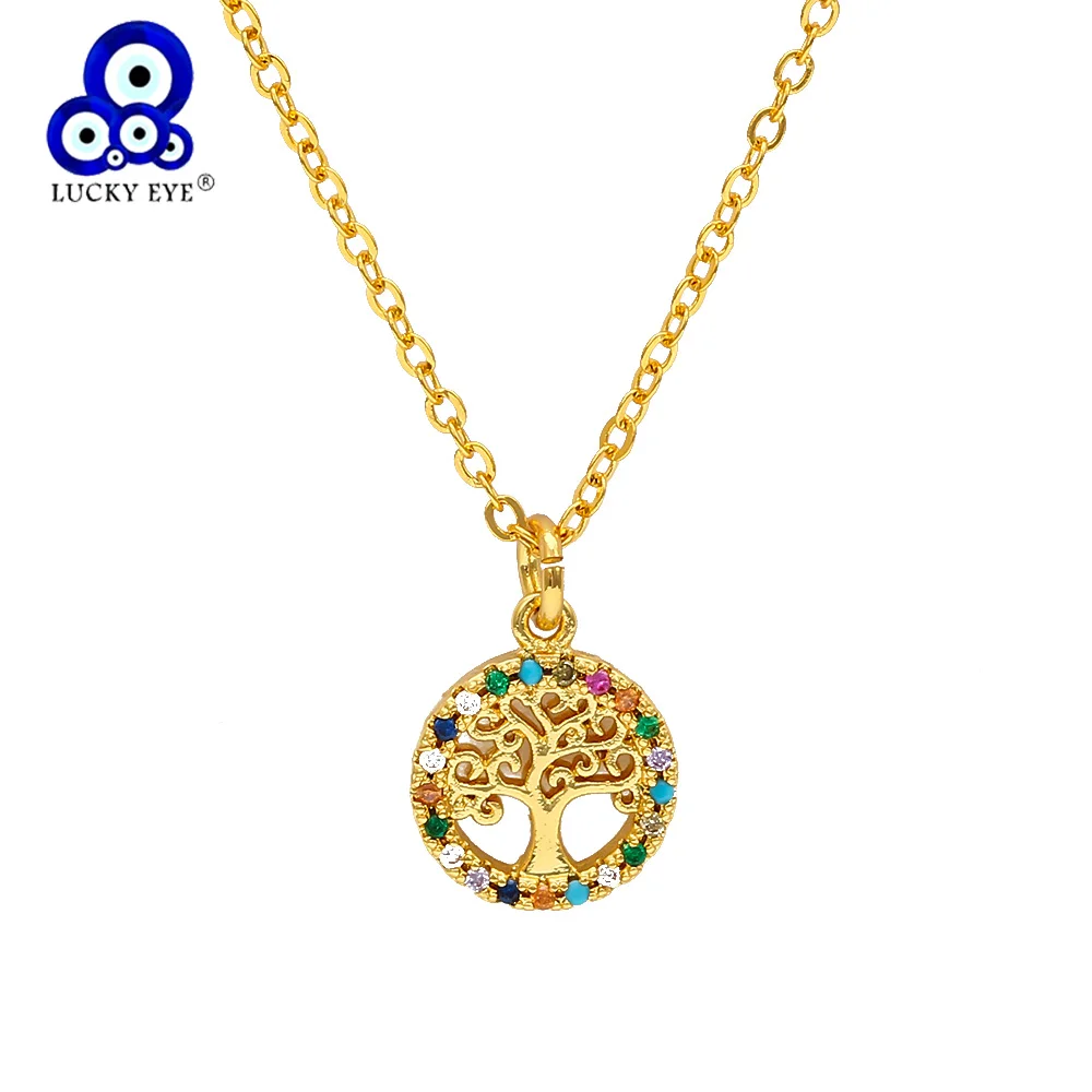 Повезло глаз Древо жизни кулон ожерелье из розового цвета: золотистый