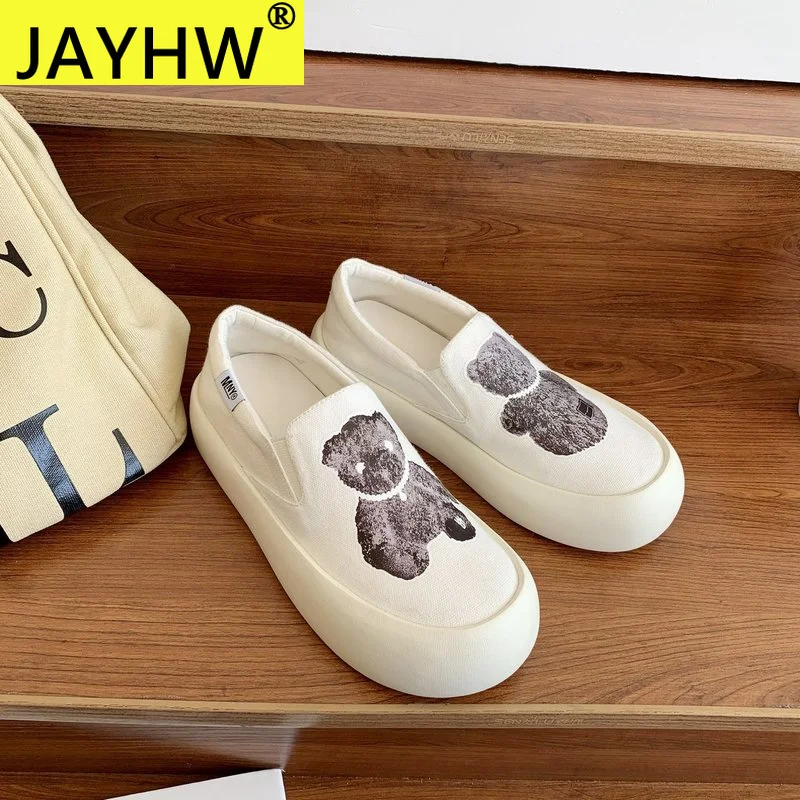 

JAYHW Spring And Summer New Canvas Shoes Women'S Casual Shoes Cartoon Bear Lazy Shoes Fashion Casual Trend Woman Flat Shoes