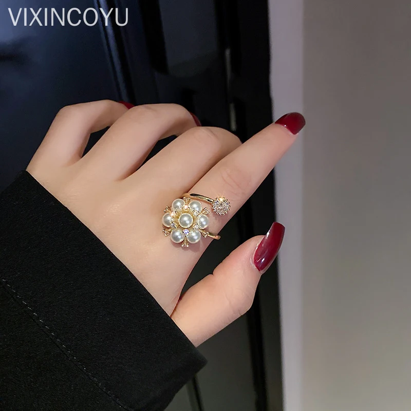 

New Ins Creative Plant Flower Rings Vintage Open Finger Adjustable Rhinestone Flower Ring For Women Girls Fashion Jewelry