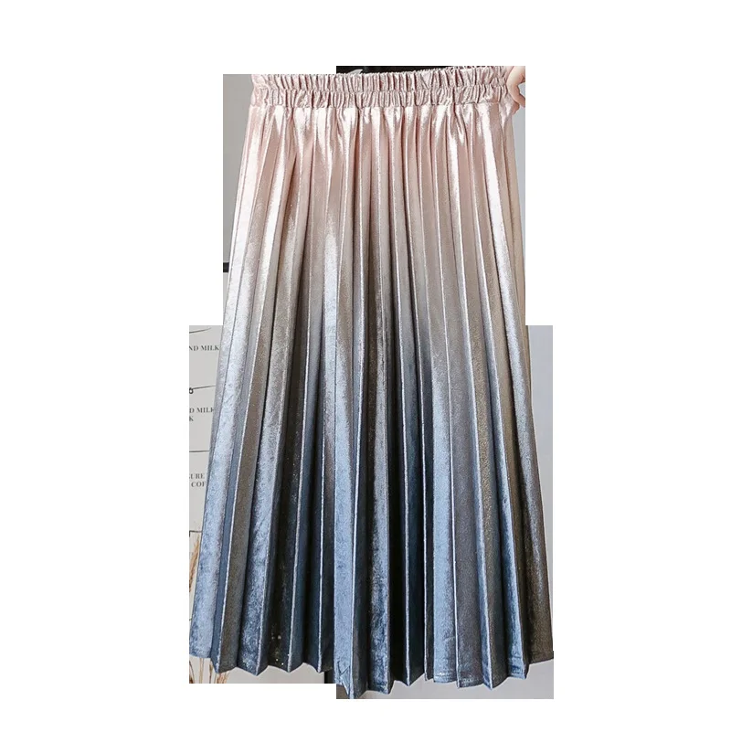 Золотистая бархатная плиссированная юбка градиентного цвета металлическая