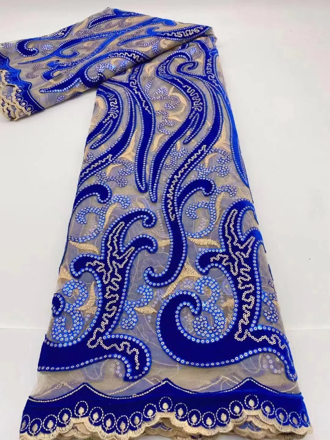 Африканская кружевная ткань 2021 royalblue Вельветовая с вышивкой нигерийский Тюль