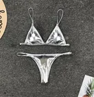 Женское микро-бикини купальник из искусственной кожи с блестками, с эффектом пуш-ап