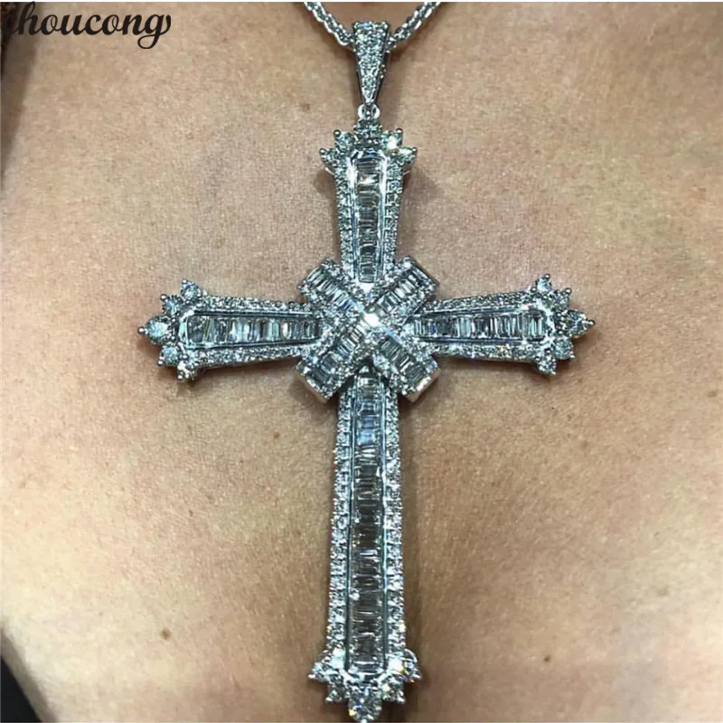 Роскошный кулон-Крест choucong AAAAA Cz камень Стерлинговое Серебро 925 пробы длинный