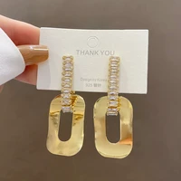new classic metal diamond inlaid geometry earrings for woman korean fashion jewelry temperament daily wear earrings party gift