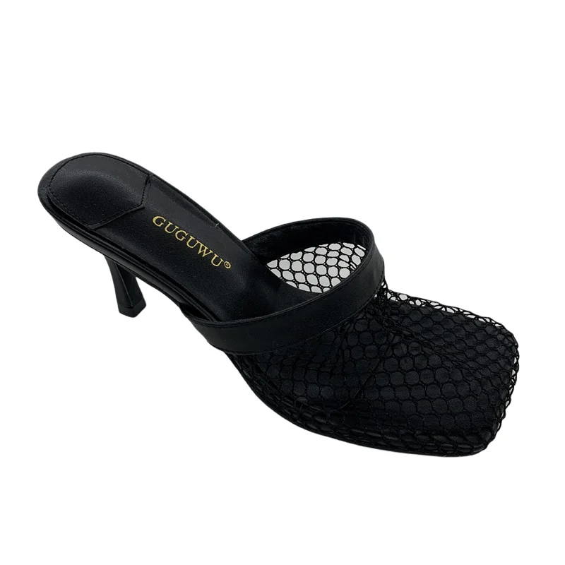 Летние женские туфли без задника Дизайнерские на высоком каблуке с вырезами