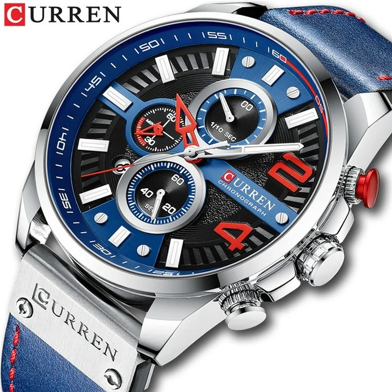 

CURREN Fashion Sports Watches Mens Chronograph Wristwatch Luxury Day Date Watch for Men Waterproof Leather Male Clock Top Brand