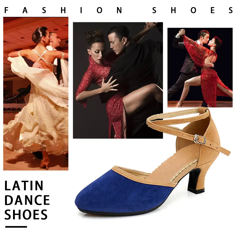 SWDZM Women Ballroom Shoes Latin Dance Shoes Modern Dance Shoes Close Toe Rubber Suede Sole Dancing Shoes for ladies3.5/5.5cm