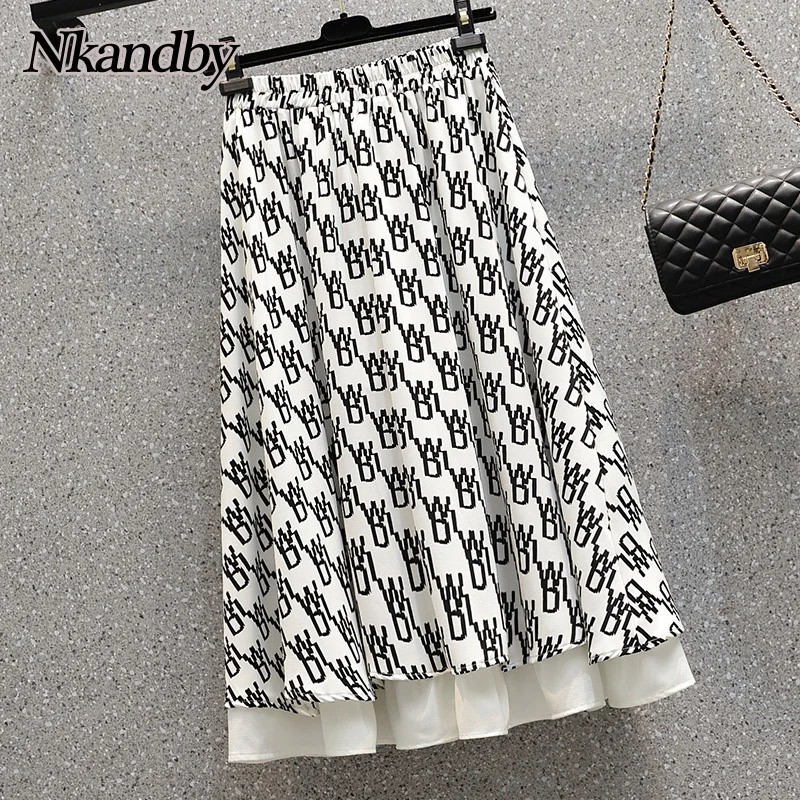 

Nkandby Plus Size Chiffon Skirts Women Summer Fashion Loose korean Medium Length Elastic Waist Skirt Female Oversize Clothing