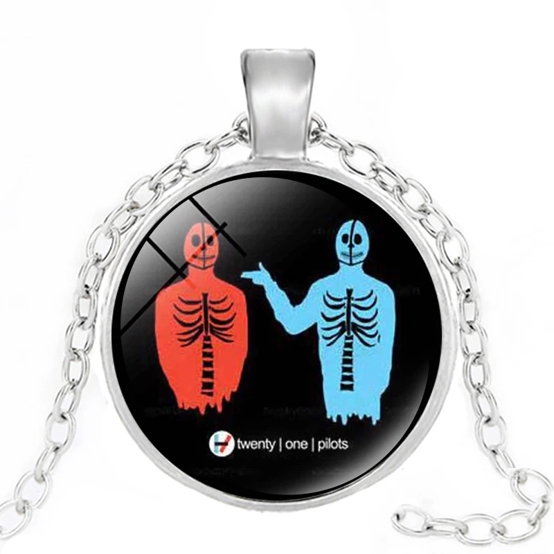 Hot Rock Band Twenty One Pilots Fashion Long Necklace Silver Chain Retro Logo Glass Cabochon Pendant Hiphop Jewelry | Украшения и