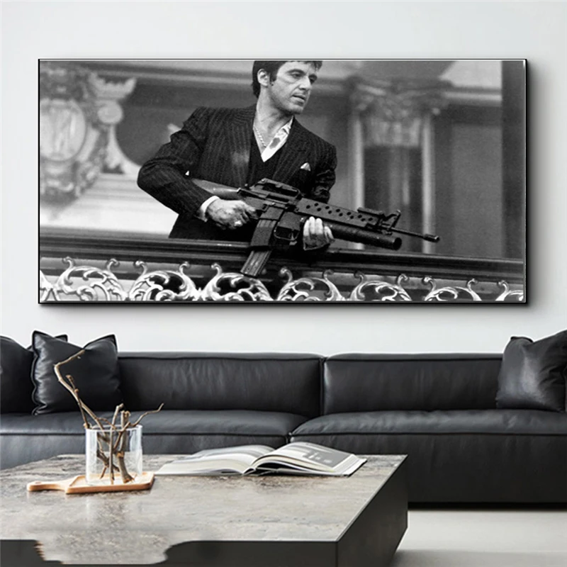 Черно-белый портрет Тони Монтана фотография на холсте | Дом и сад