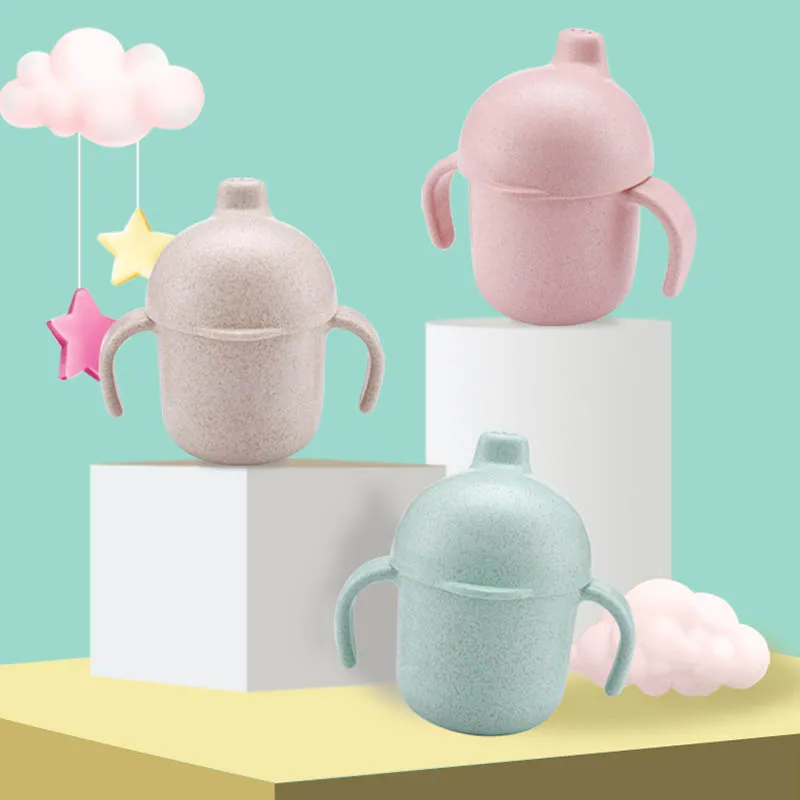 

Baby Learn Drinking Cup Newborn Sippy Cups Non-slip Handle Leakproof Portable PP Wheat Fiber Solid Color Water Cup 240ML