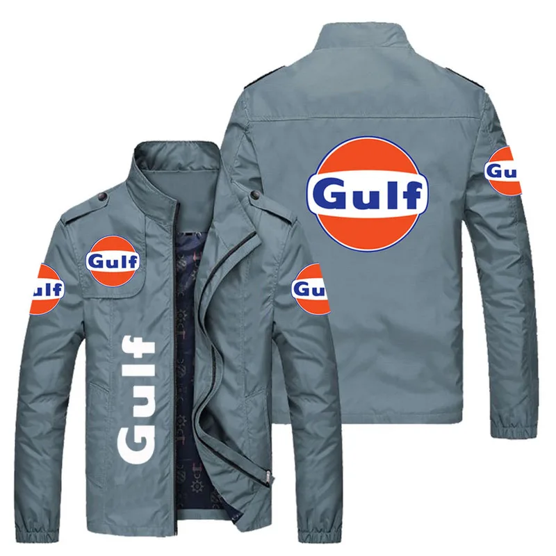 

New 2021 Spring Autumn Men Gulf Logo Stand Collar Casual Sweatshirt Long Sleeve Zipper Cardigan Man Jacket