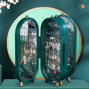 foldable jewelry storage box household earrings necklace display stand high capacity luxury retro screen jewelry organizer case free global shipping