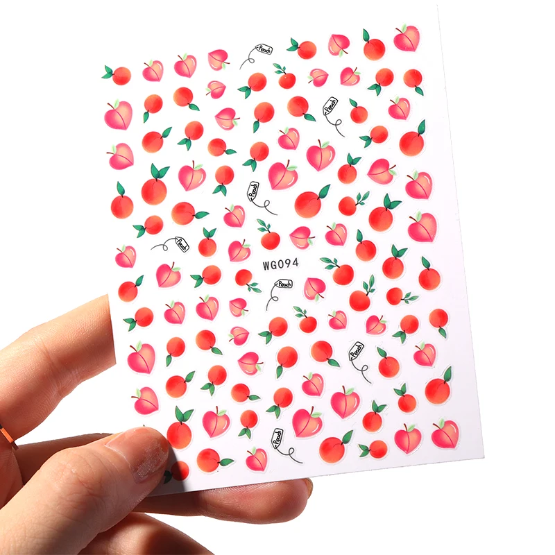 

1PC Red Peach 3D Nail Sticker Watermelon/Apple /Banana Fruit Series Adhesive Nail Art Stickers Slider Manicures DIY Decoration