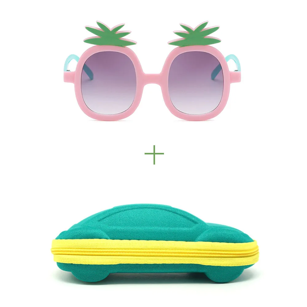Glasses and case Ананасовые очки, детские солнцезащитные очки, милые детские солнцезащитные очки, UV 400, поляризационные, безопасный подарок, Прямая поставка - Цвет линз: Glasses and case