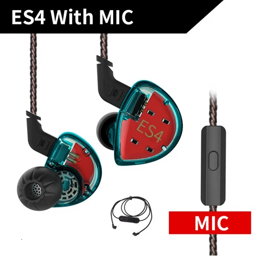 CyanMicBluetooth KZ ES4 наушники гибридные технологии единиц 1DD+ 1BA гарнитура в ухо Мониторы наушники HiFi бас шумоподавления наушники - Цвет: CyanMicBluetooth