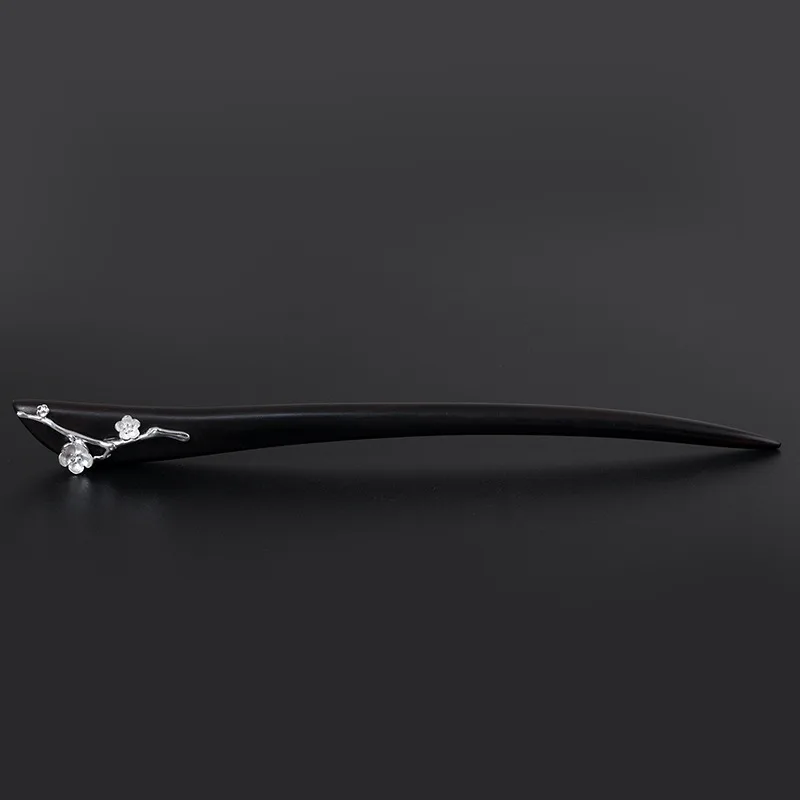 

MIQIAO 925 Sterling Silver Sticks For Hair Accessories Hanfu Chinese Vintage Jewelry Plum Flower Blossom Wooden Hairpin Female