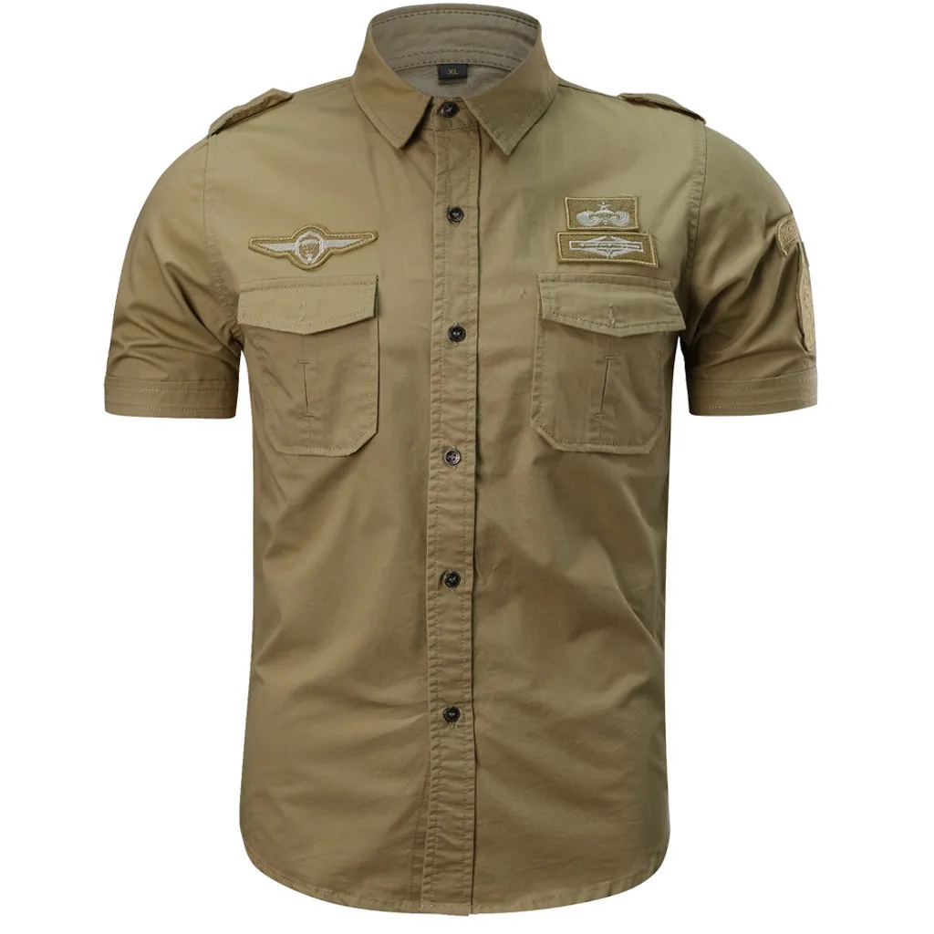 Мужская Повседневная рубашка в стиле сафари летняя Однотонная с карманами и