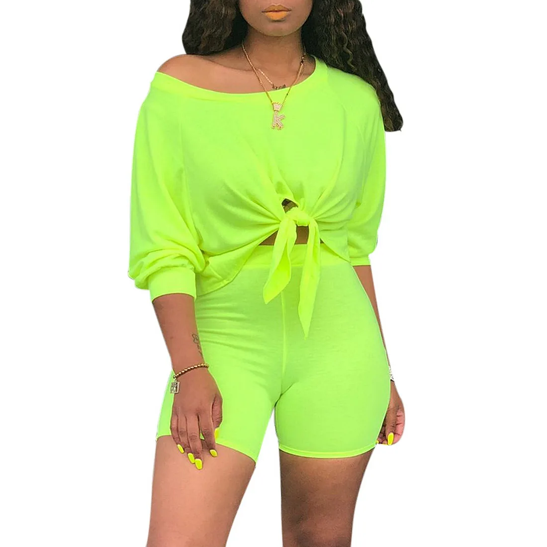 

Женский спортивный костюм из двух предметов Littlerossa, однотонные Короткие топы с коротким рукавом, футболка и короткие брюки, комплект для бег...