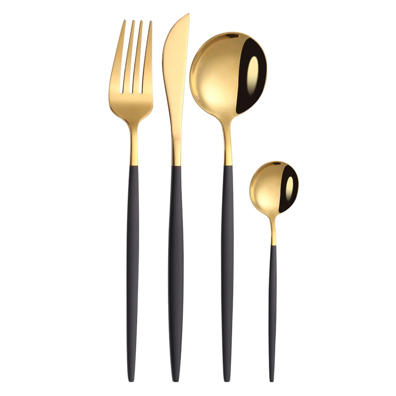 

4pcs Black Gold Dinnerware Set 304 Stainless Steel Cutlery Home Fork Spoon Knife Dinner Set Silverware Flatware Set Dropshipping