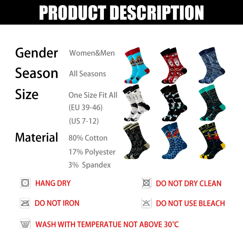 

Quality Men's Socks Cartoon Clown Happy Funny Socks Autumn Winter Sox Warm Casual Long Christmas Men's Middle Tube Men Stockings