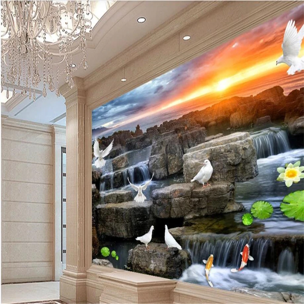 beautiful scenery wallpapers Landscape waterfall 3D stereo mural background wall | Обустройство дома