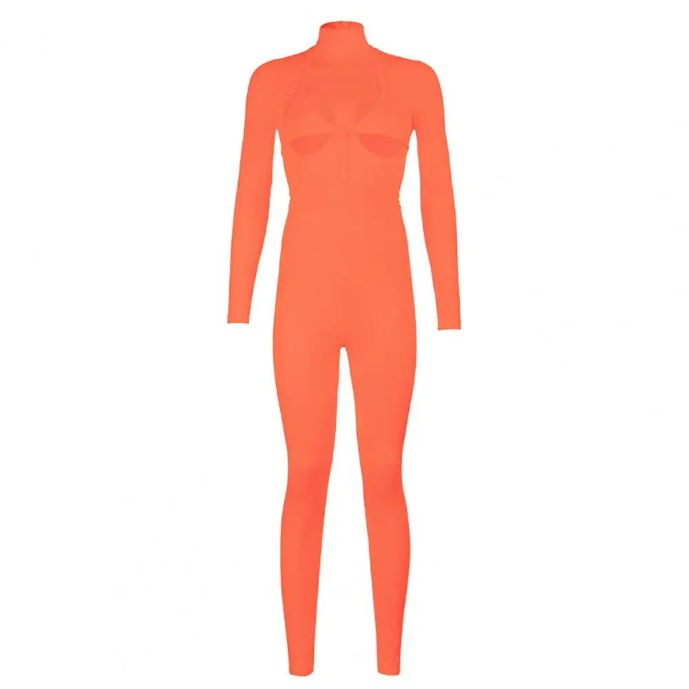 

Women Sexy Long Sleeve Turtle Neck One Piece Hollow Bodysuit Bodycon Jumpsuit