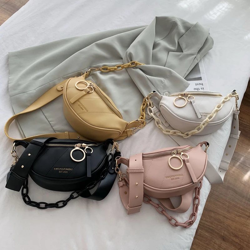 

New Messenger Bag Women Hobos Letter Chains Single Shoulder Chest PU Leather Handbag Wide Straps Day Clutches Bolsas Femenina