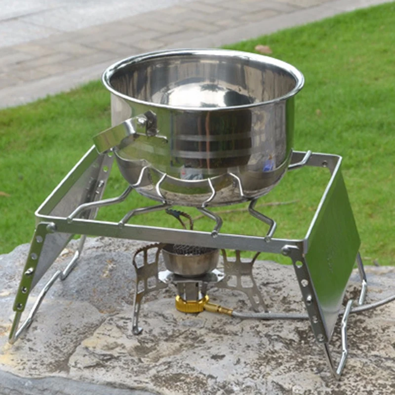 

Multifunctional Outdoor Barbecue Picnic Stainless Steel Portable Pot Holder Bracket with Camping Folding Split Stove