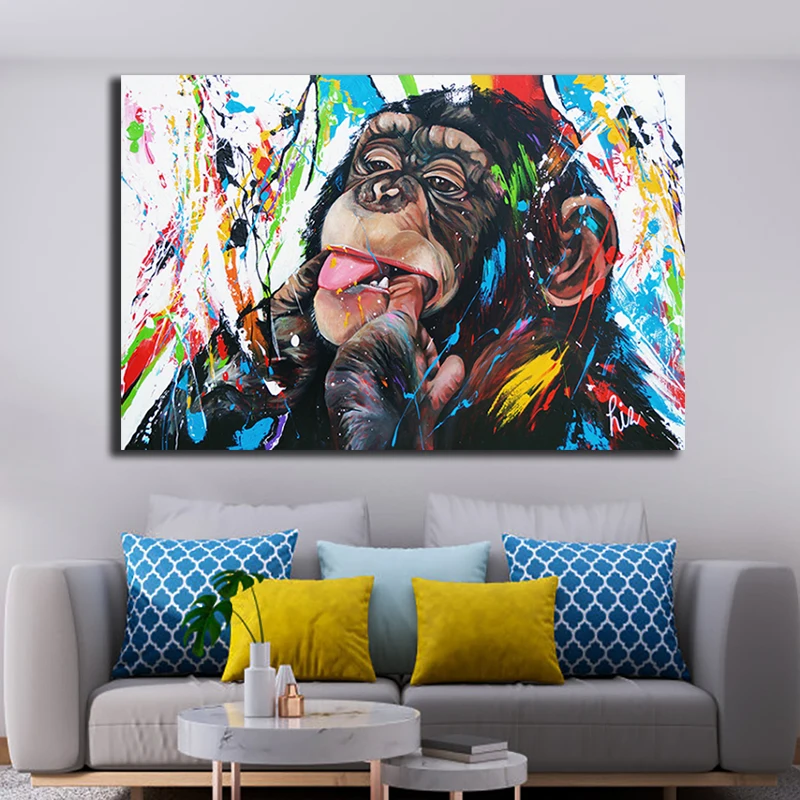 

Canvas Paintings Colorful Graffiti Pop Cute Monkey Printed Poster and Prints Painting Wall Pictures For Living Room Home Decora