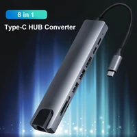 8 in 1 usb 3 1 type c hub aluminum alloy hdmi compatible vga 2 usb3 0 tf pd audio adapter laptop docking station power adapter
