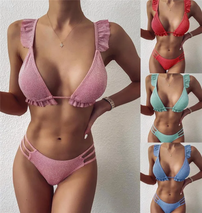 

2021 new solid color sexy swimsuit bikini