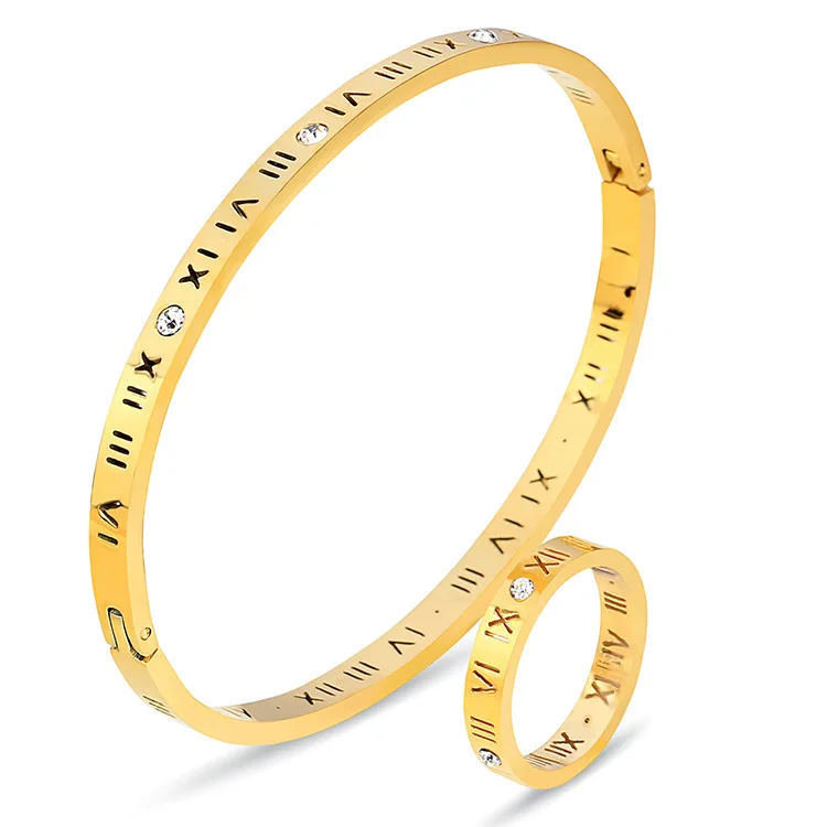 

Classic Stainless Steel Roman Numeral Bracelet Inlaid with Rhinestones Fashion High-end Womans Jewelry Bangle Index Finger Rings