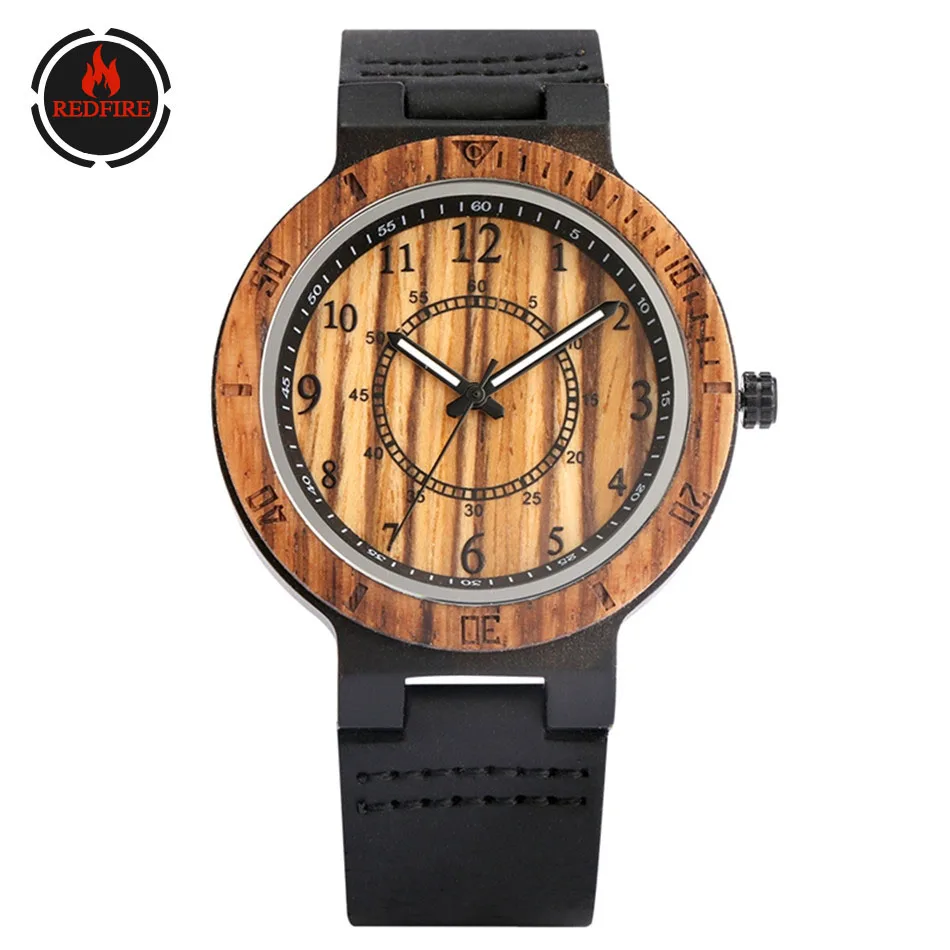 

Мужские кварцевые наручные часы REDFIRE из натурального эбенового дерева с ремешком из натуральной кожи, новинка 2020