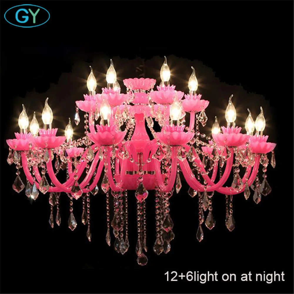 Современная хрустальная люстра в форме свечи розовая детская лампа принцессы