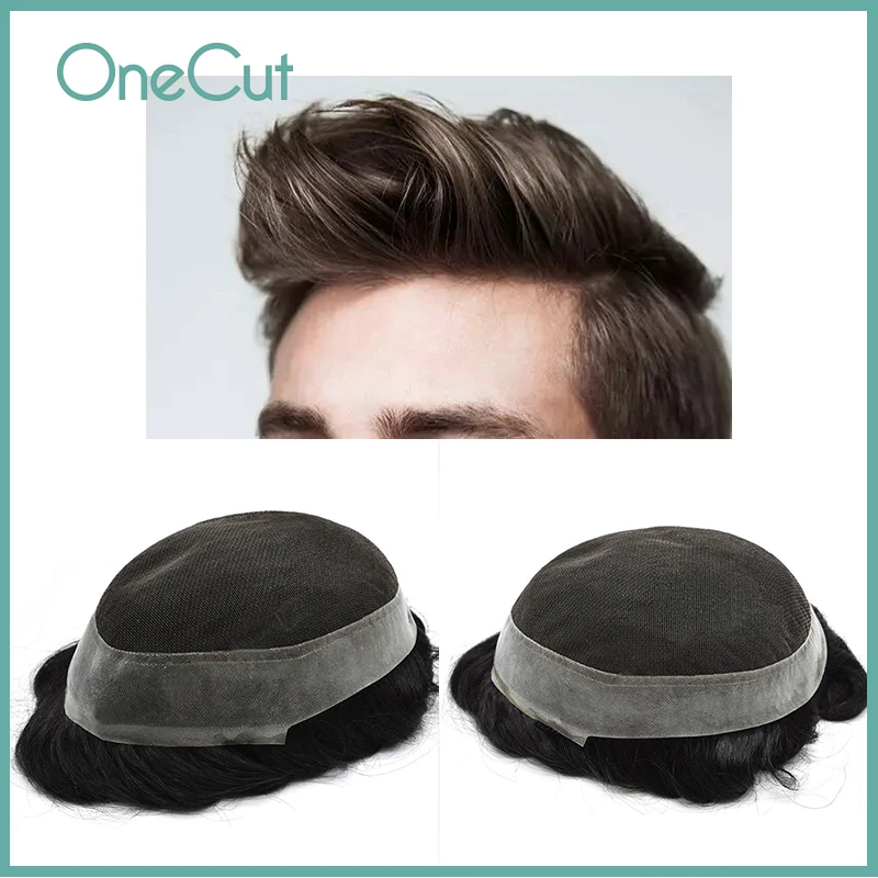 Australia Lace PU Base Toupee Men Natural Black Simulate Hairpiece Hair Replacement System Male 100% Human Hairwigs Prosthesis