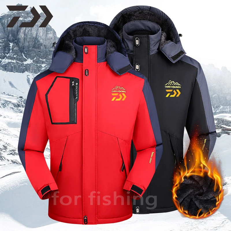 

Winter Fishing Clothes Men Hooded Patchwork Long Sleeve Keep Warm Fishing Wear Durable Thick Windproof Men's Clothing Waterproof