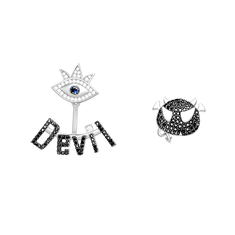 Женские асимметричные серьги SLJELY из серебра 925 пробы с черным цирконием желтого и