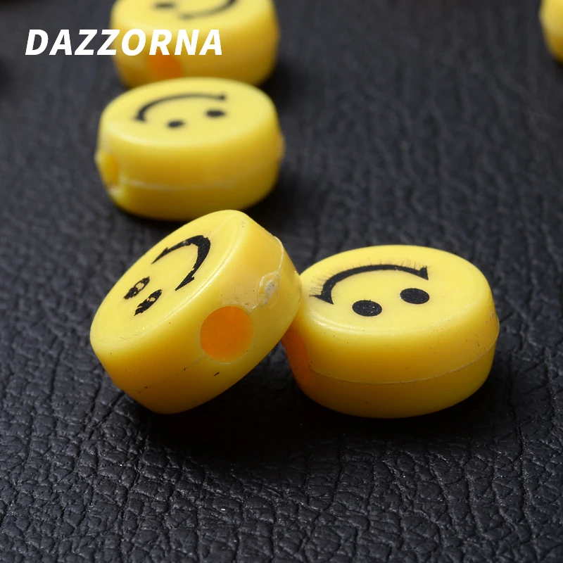 Двусторонние акриловые Круглые бусины-разделители с улыбкой желтые 20 30 шт./лот 5x12