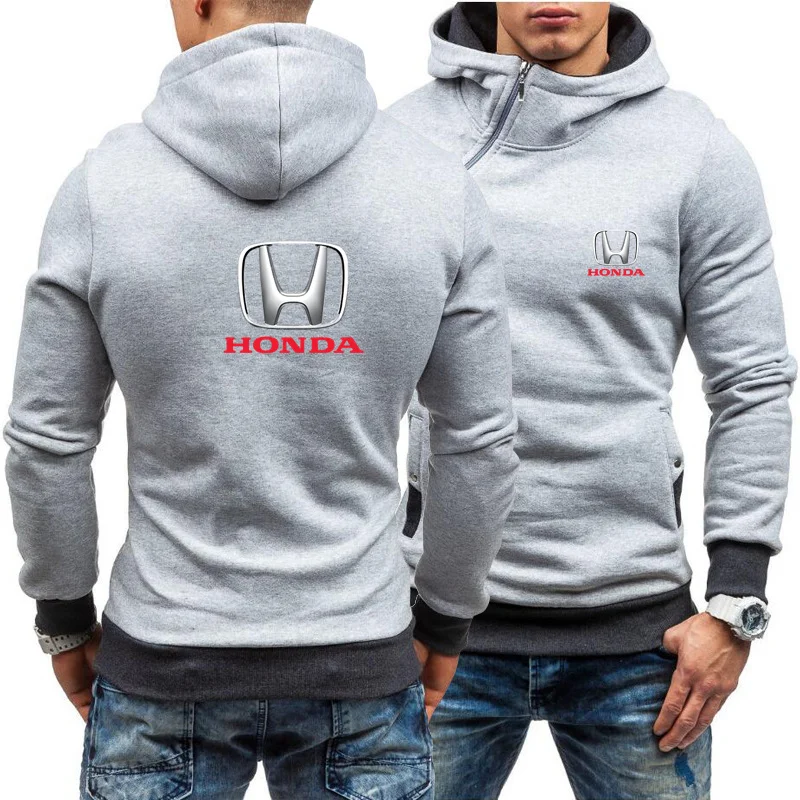 

Honda CAR 2021New Men's Fashion Solid Color Long-Sleeved Hooded Pullover Sweater Oblique Zipper Hoodie Spring Autumn High Quali