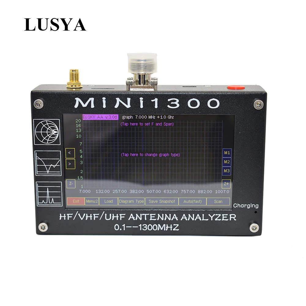 

Lusya Mini1300 0,1-1300 МГц HF VHF UHF муравей SWR антенный анализатор 4,3 дюймов TFT Экран встроенный Батарея 5V/1.5A 1,01 прошивка I3-003
