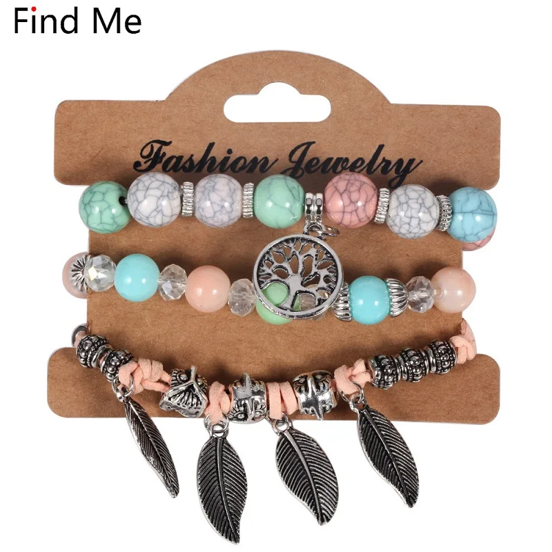 Find Me модный винтажный этнический эластичный браслет с мраморными бусинами в