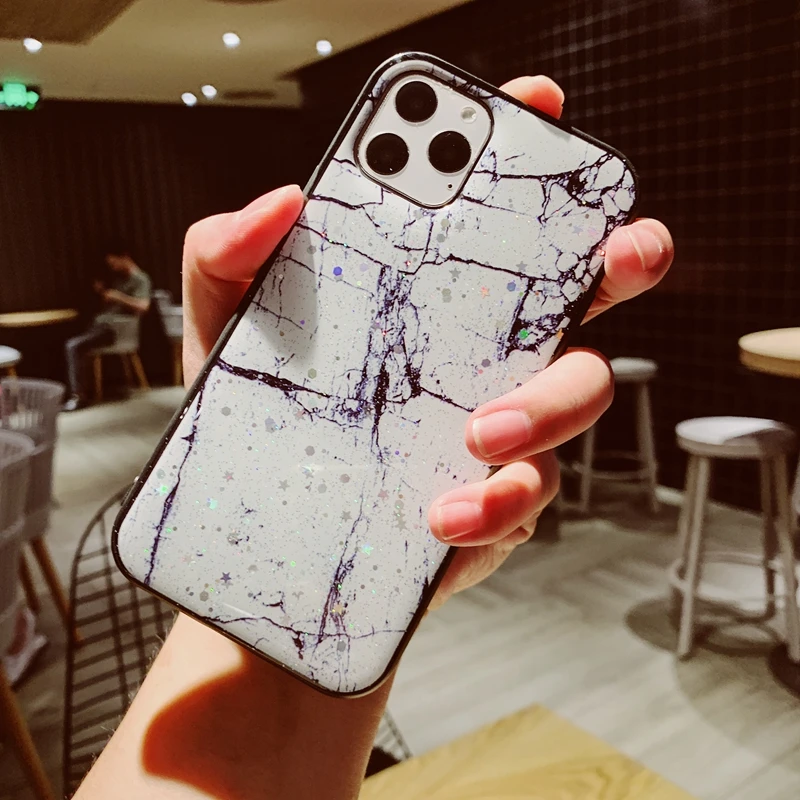 Блестящий Мягкий силиконовый чехол из ТПУ с блестящими стразами и мраморными