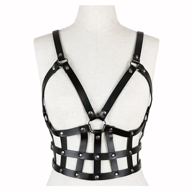 Erotic Harness Women Sexy Goth Leather Bondage Body Top Belts Harness Bralette Garter Belt Stockings Fashion Harness Bra Cage