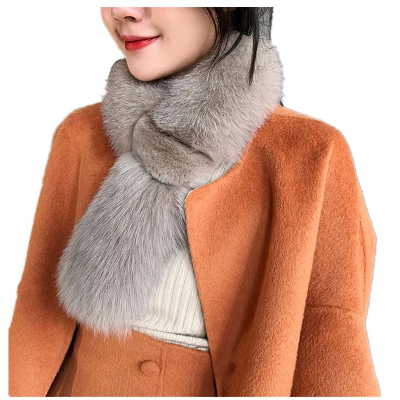 Женский шарф из натурального Лисьего меха зимние Серые меховые шарфы теплый