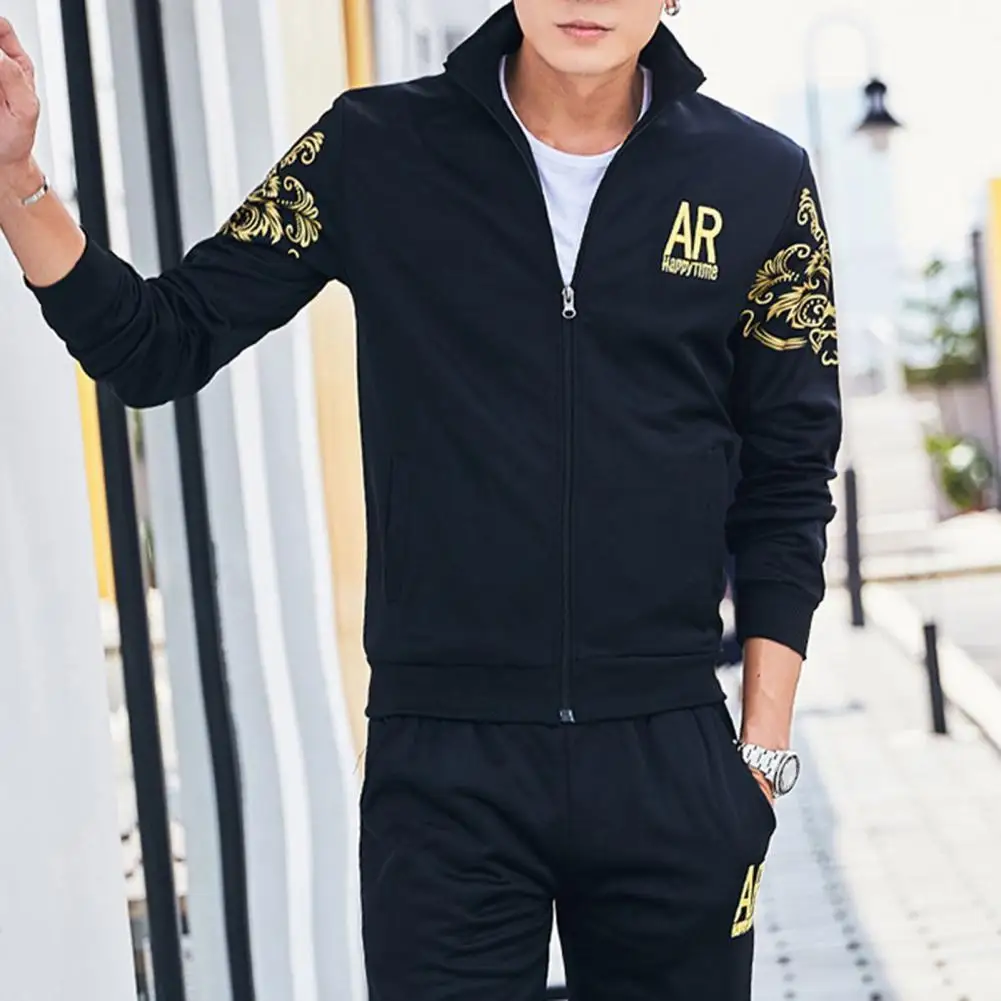 

Осенне-зимняя простая бронзовая печатная мужская модель, 2 предмета, застежка-молния для повседневного ношения